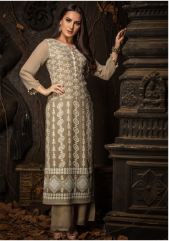 Light Brown Color Designer Georgette Kurti